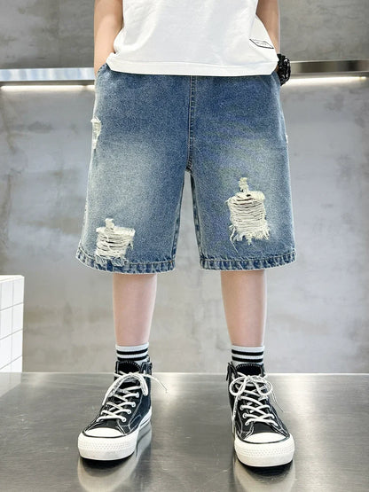 Teen Boys Shorts Casual Solid Elastic Waist Boy Pants Summer Calf Length Kids Trousers Short Pants Children Beach Short Loose