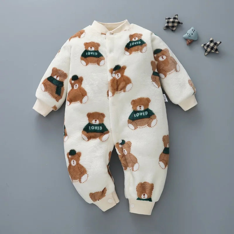 Baby Boy Autumn Winter Warm Pajamas 0-18 Months Infant Girl Flannel Comfortable Jumpsuit Kid Soft Skin-friendly Outwear Romper