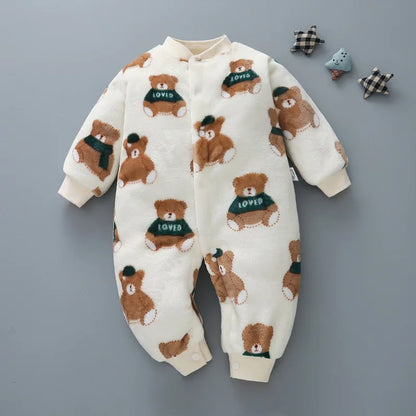 Baby Boy Autumn Winter Warm Pajamas 0-18 Months Infant Girl Flannel Comfortable Jumpsuit Kid Soft Skin-friendly Outwear Romper