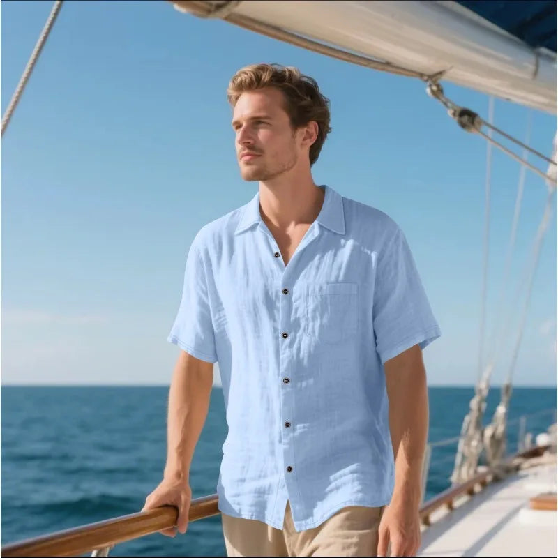 Men's Holiday Suits Summer Short Sleeve Shirts Pant Breathable Linen Beach Casual American Style Shirt Sets Leisure Trip Clothes