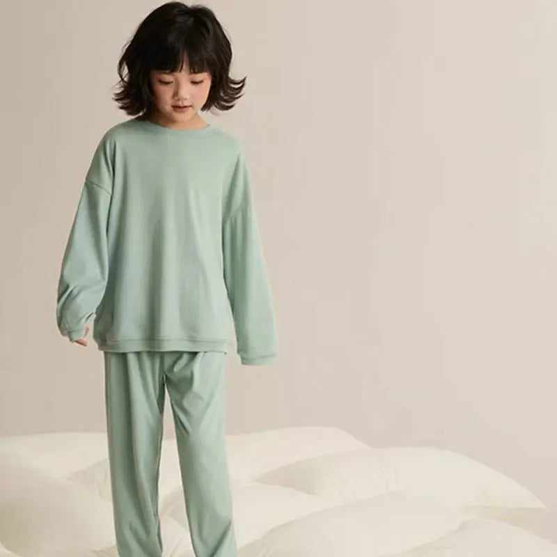 Girls Pajamas Sets Winter Autumn Sleepwear for Kids Solid Color Children's Loungewear Set Teenager Underwear Baby Pijama 3-14T