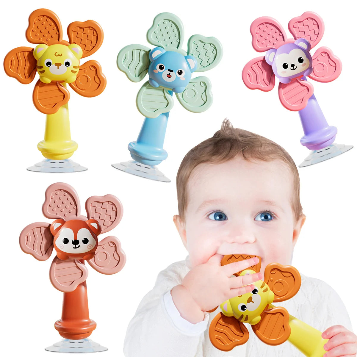 Baby Bath Toy Bathing Sucker Spinner Suction Cup Cartoon Rattles Fidget Educational Toy Children Boy Girl Gift Funny Development