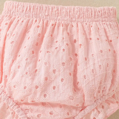 Baby Girls Clothes Set Spring Summer Toddler Solid Color Round Neck Long Sleeve T-Shirt Tops And Elastic Casual Ruffle Shorts