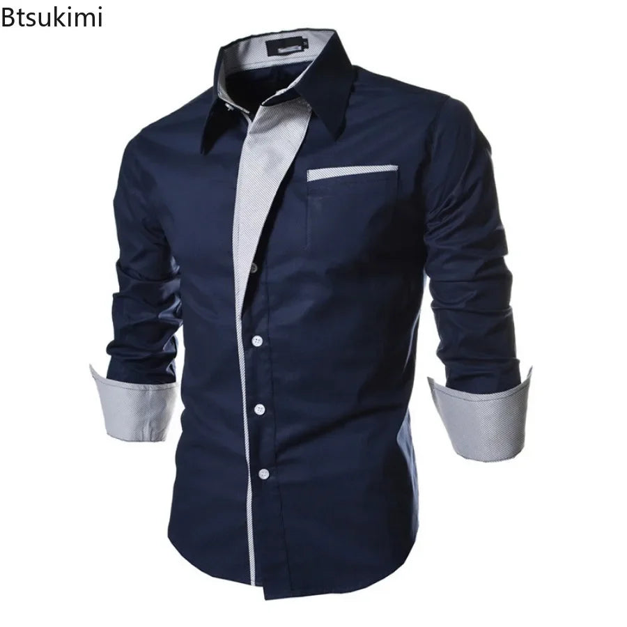 2026New Personalized Shirt for Men Fashion Patchwork Design Trend Men Comfy Slim Party Dress Shirts Men Casual Street Style Tops