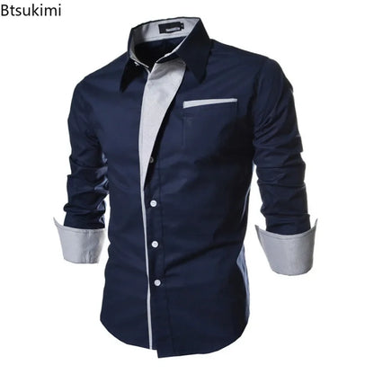 2026New Personalized Shirt for Men Fashion Patchwork Design Trend Men Comfy Slim Party Dress Shirts Men Casual Street Style Tops