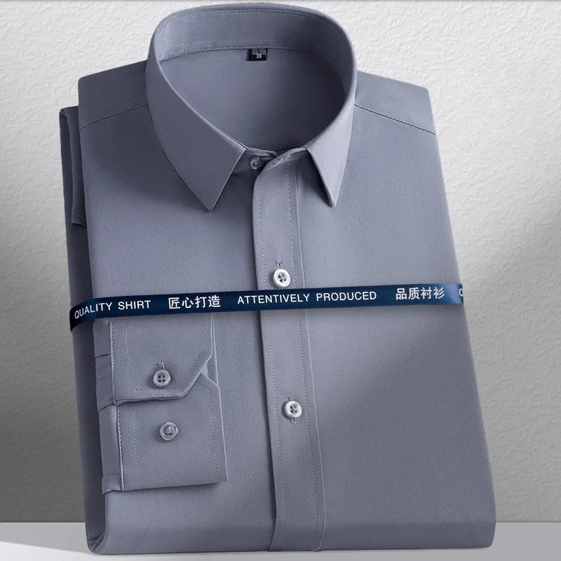 New Men's Shirts Long Sleeve Dress Shirts For Men Slim Fit Social Business Blouse White Blue Office Shirt Men Clothing