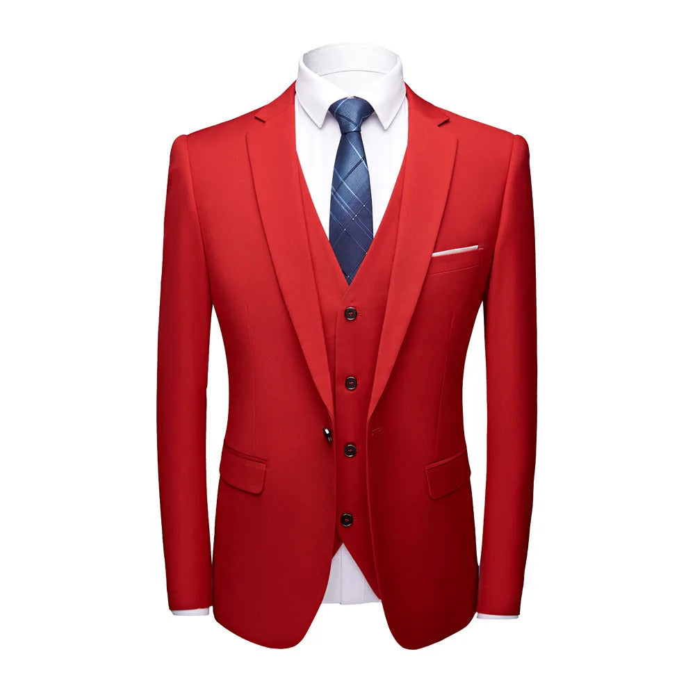 Man Suit Set Simple Solid Color Long Sleeve Male Outfit Single-breasted Slim Business Wedding Versatile Men Three-piece Suits