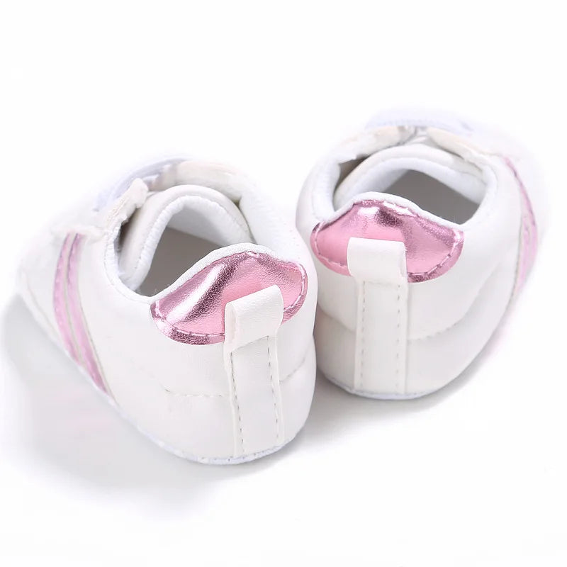 Newborn Baby Boys Shoes for 1 Year Footwear with Striped Infant Casual PU Leather Toddler Soft Sole Girls Sneakers First Walkers