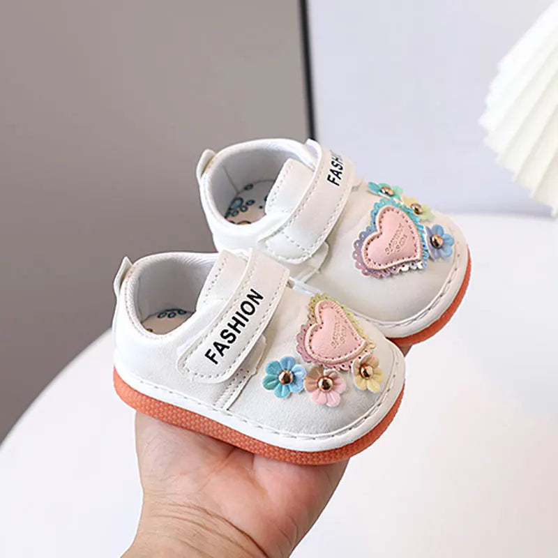 Baby Girls Flat Shoes Cute Flowers Kids Walking Shoes Round Toes 2025 Spring Autumn Girls Princess Casual Shoes Soft Non-slip