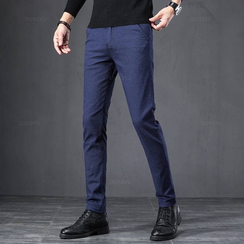 2025 Spring Autumn Business Dress Pants Men Elastic Waist Frosted Fabric Casual Trousers Formal Social Suit Pant Costume Homme