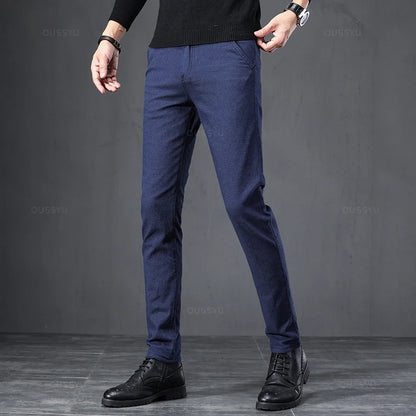 2025 Spring Autumn Business Dress Pants Men Elastic Waist Frosted Fabric Casual Trousers Formal Social Suit Pant Costume Homme