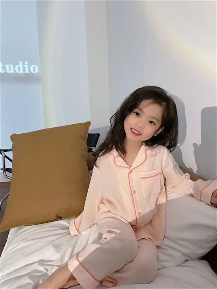 Kids Girls' Lightweight Style Pajamas Solid Color Long Sleeve Pant Set Air Conditioning Wear Indoor Outdoor Toddler Sleepwear