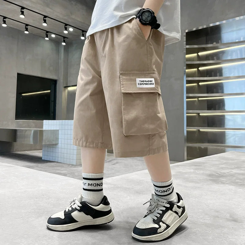 Boys Cargo Shorts Summer Short Sport Cotton Sweatpants Boys Knee Length Pants Size Hot Pants Kids Clothes 6 8 10 12 13 14 Year