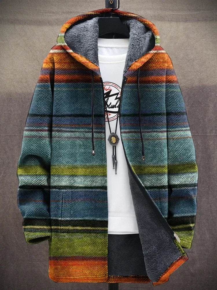 Men Cardigans Coats Gradient Art Colorful Graphics Printed Plush Thick Winter Casual Streetwear Unisex Clothing