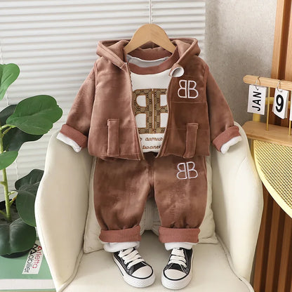 Winter Baby Boys Clothes Autumn Boys Clothing Sets Cute Cartoon Coat + Vest + Pants Girls Suits 1 2 3 4 Years New Kids Clothes
