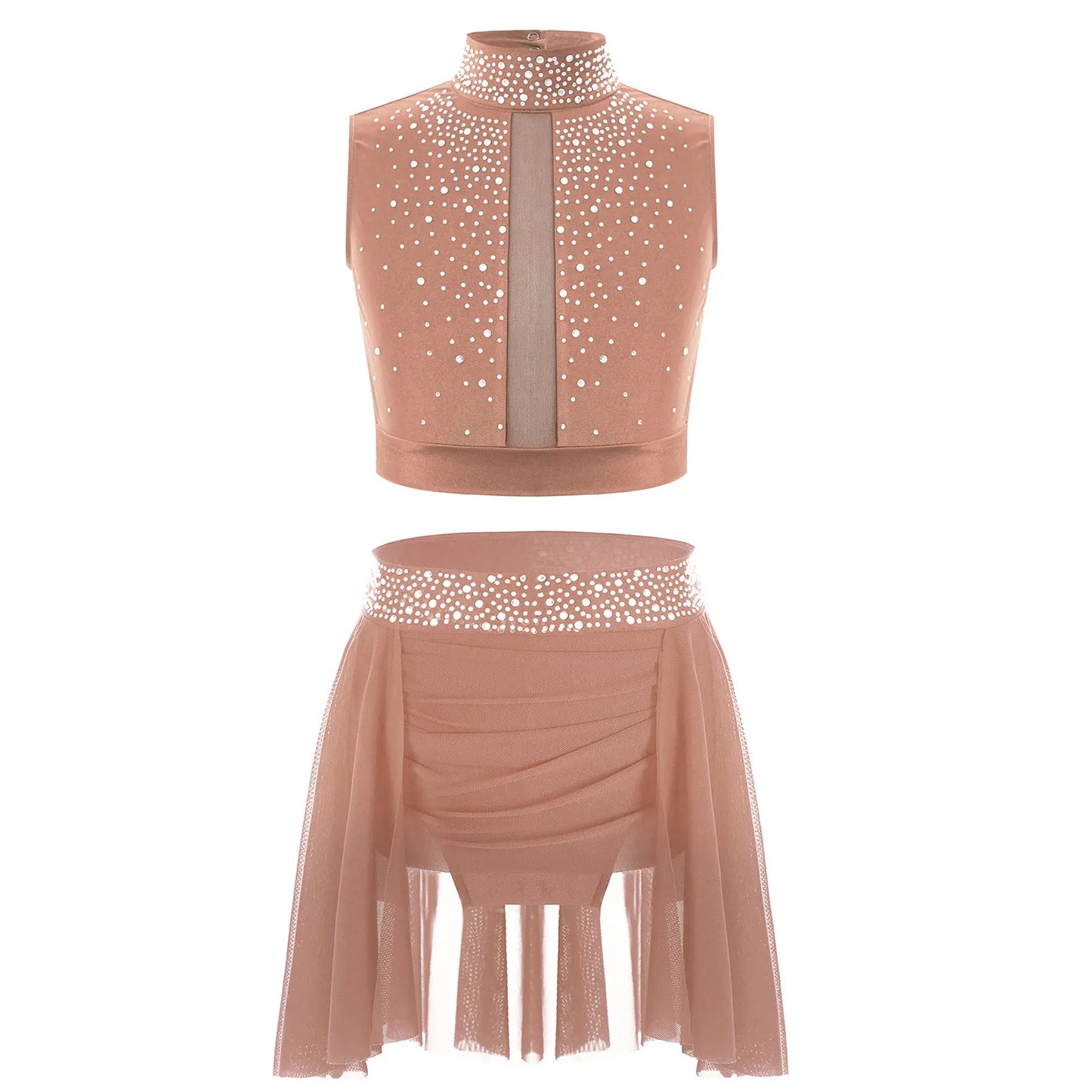 Teen Girls Modern Lyrical Dance Performance Outfit Sleeveless Crop Top with Leotard Skirt for Skating Jazz Ballet Gymnastics