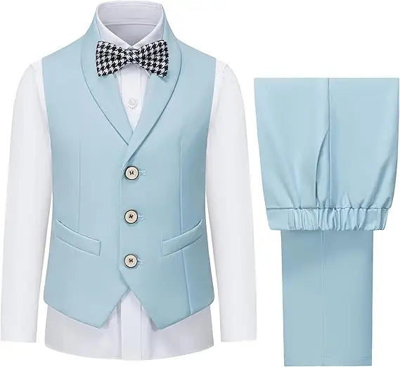 Boys Vest and Pants Set with Tie Formal Dress Suit Teen Boy Wedding Communion Outfit Kids Piano Host Performance Costume