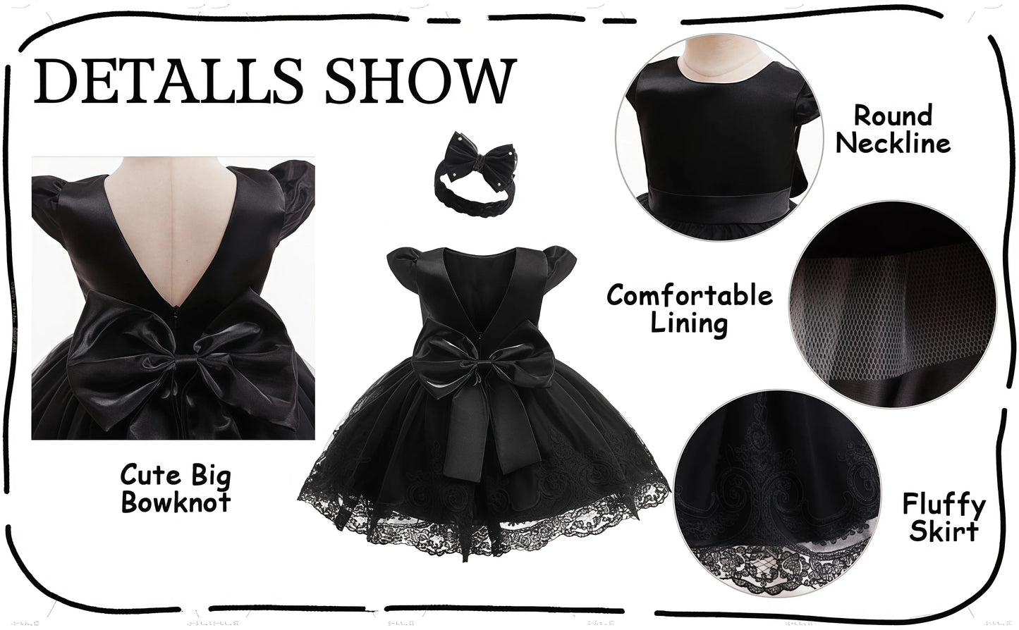 Baby Girl Clothes For 1st Birthday Evening Dresses Infant Dress Gown Elegant Girls Party Dresses Toddler Black Princess Dress