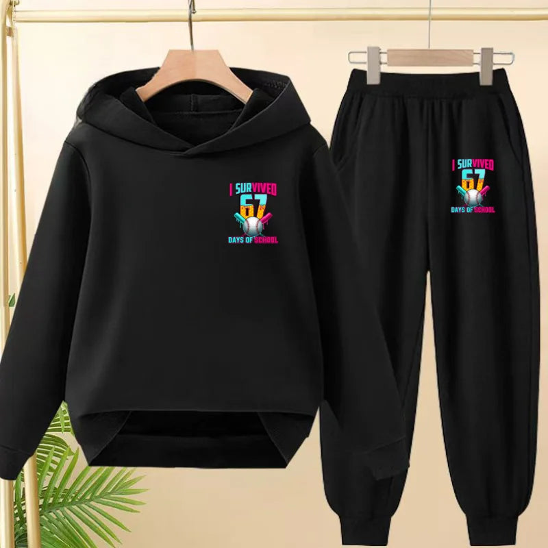 67 Children's Hoodies, 2 Pieces for Boys and Girls Aged 3-12, Comfortable Casual Hoodie+pants, Pullover, Hooded Sportswear
