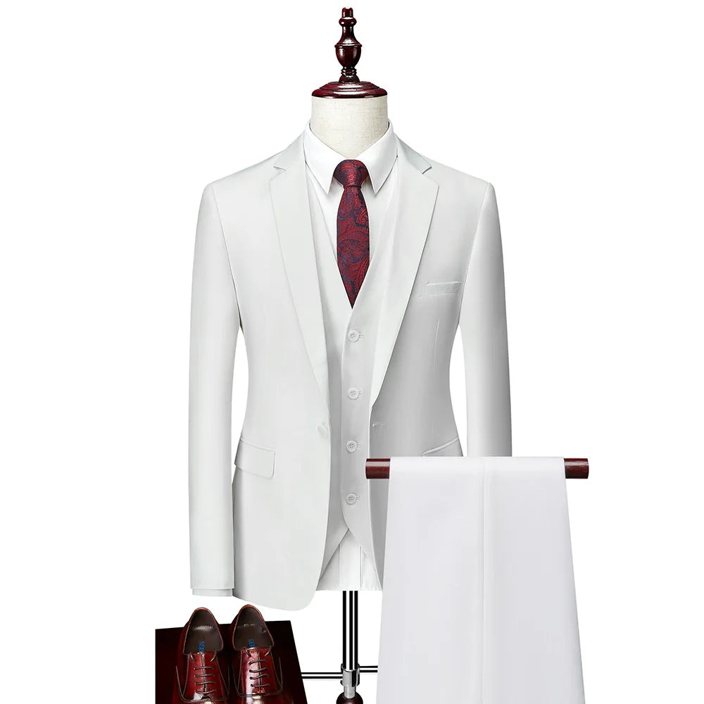 Man Suit Set Simple Solid Color Long Sleeve Male Outfit Single-breasted Slim Business Wedding Versatile Men Three-piece Suits