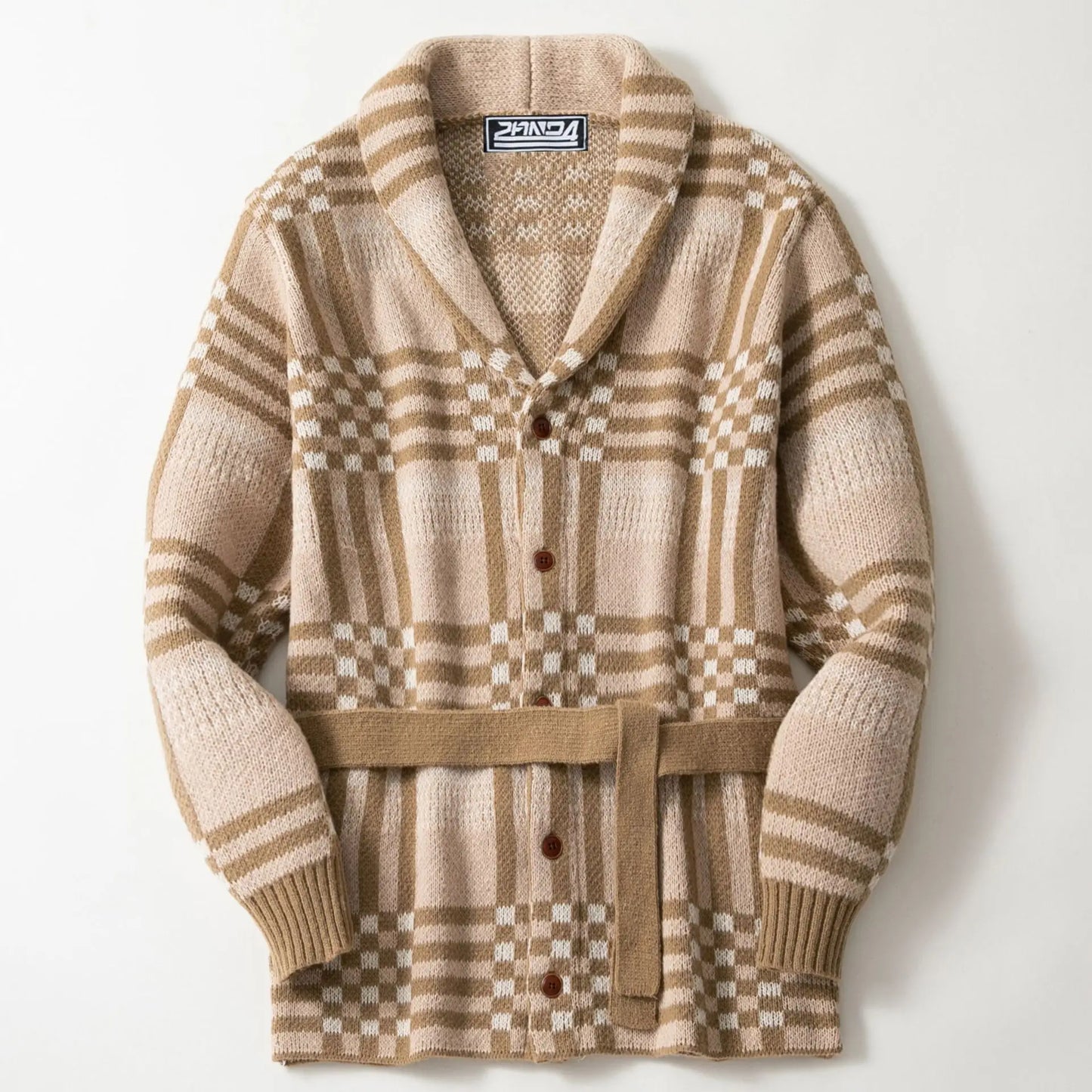 Men Sweaters Vintage Striped Thicken Knitted Buttons Lace-up Cardigan Sweaters Fashion Jacquard Mid-length Sweater Coats for Men