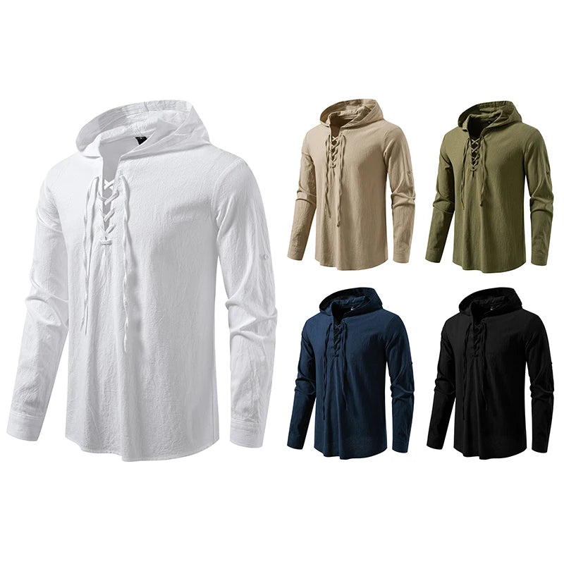 Men Long Sleeve Shirts Drawstring Style Mens Dress Shirts Hoody Casual Male Clothes Chemise Hemd Homme Hoodie Shirt H264