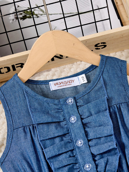 Girls Casual Dresses Denim Print Button Bow Ruffled sleeves Floral Tulle Cute Princess Formal Dresses Children Casual Dresses