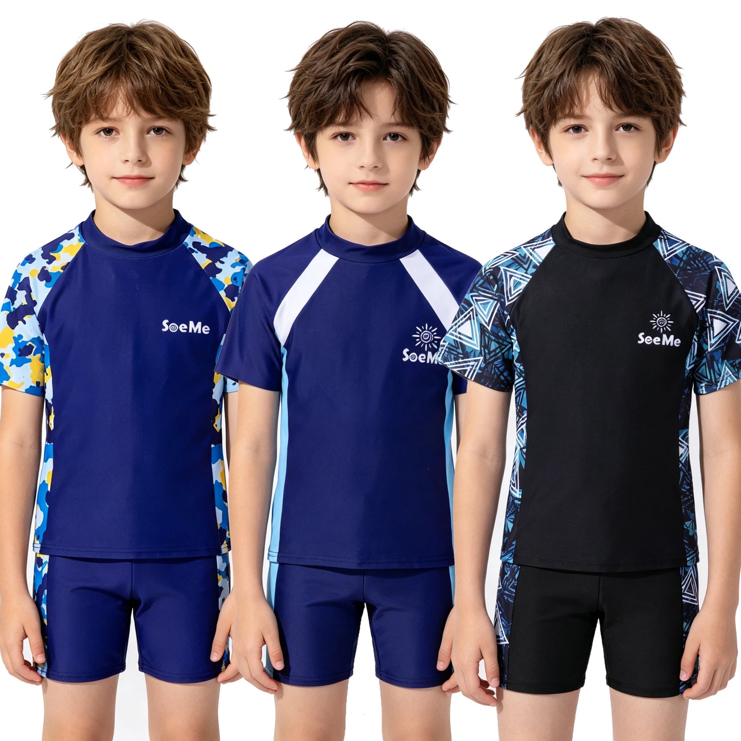 Boys Beach Swimsuits Cool Kids 2026 Toddler Swimwear Shirt and Shorts Swimming Sets Spf Blue Bathing Suit 3 4 5 6 7 8 9 10 Years