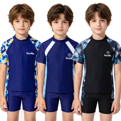 Boys Beach Swimsuits Cool Kids 2026 Toddler Swimwear Shirt and Shorts Swimming Sets Spf Blue Bathing Suit 3 4 5 6 7 8 9 10 Years