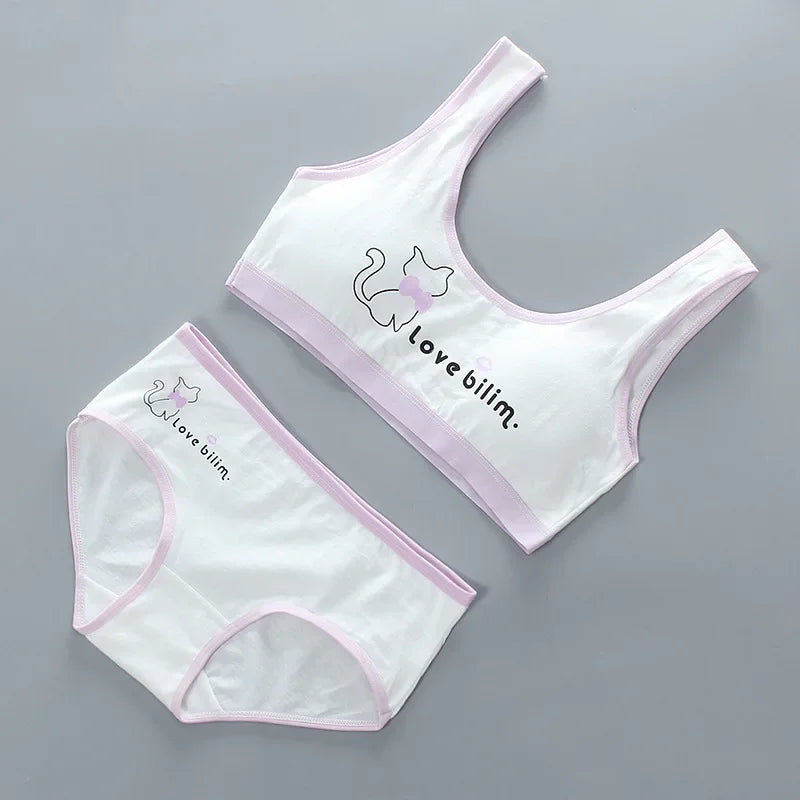 Teen Girls Bra Underpants Set Pure Cotton Puberty Underwear Vest Teenage Children's Bra Cotton Summer M6006TZ