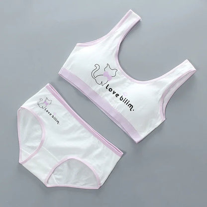 Teen Girls Bra Underpants Set Pure Cotton Puberty Underwear Vest Teenage Children's Bra Cotton Summer M6006TZ