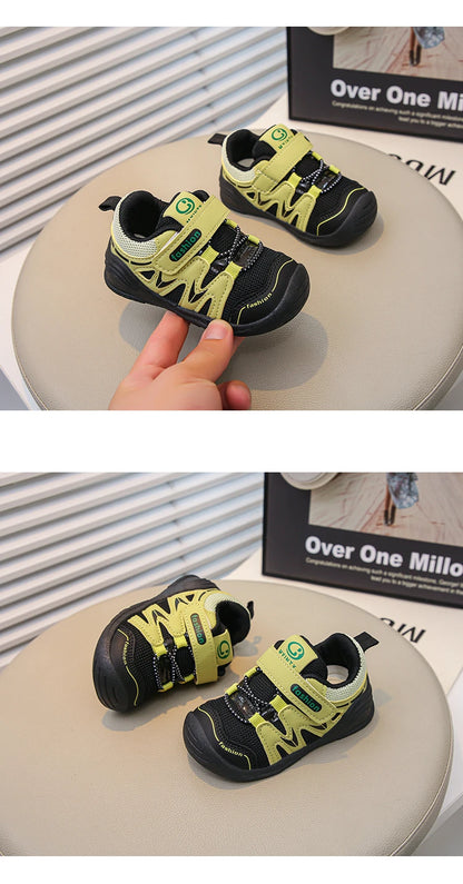 Boys Walking Shoes Toes Capped Mesh Breathable Kids Casual Shoes Soft Bottom 2025 Autumn New Baby Flat Shoes Non-slip Trendy