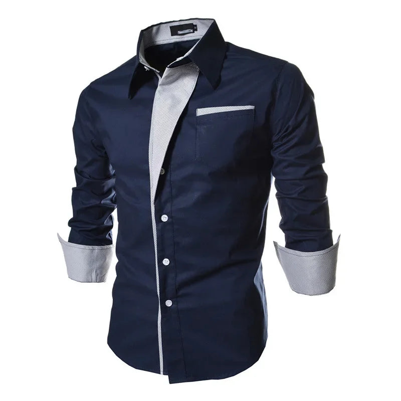 2026New Personalized Shirt for Men Fashion Patchwork Design Trend Men Comfy Slim Party Dress Shirts Men Casual Street Style Tops