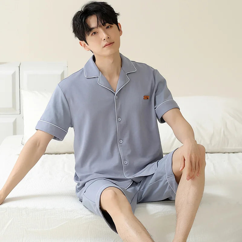 Pajamas for Men Spring Autumn Long Sleeve Lapel Button-up Cardigan Trousers Two-pieces Loose Casual Home Clothes Men Pajama Sets