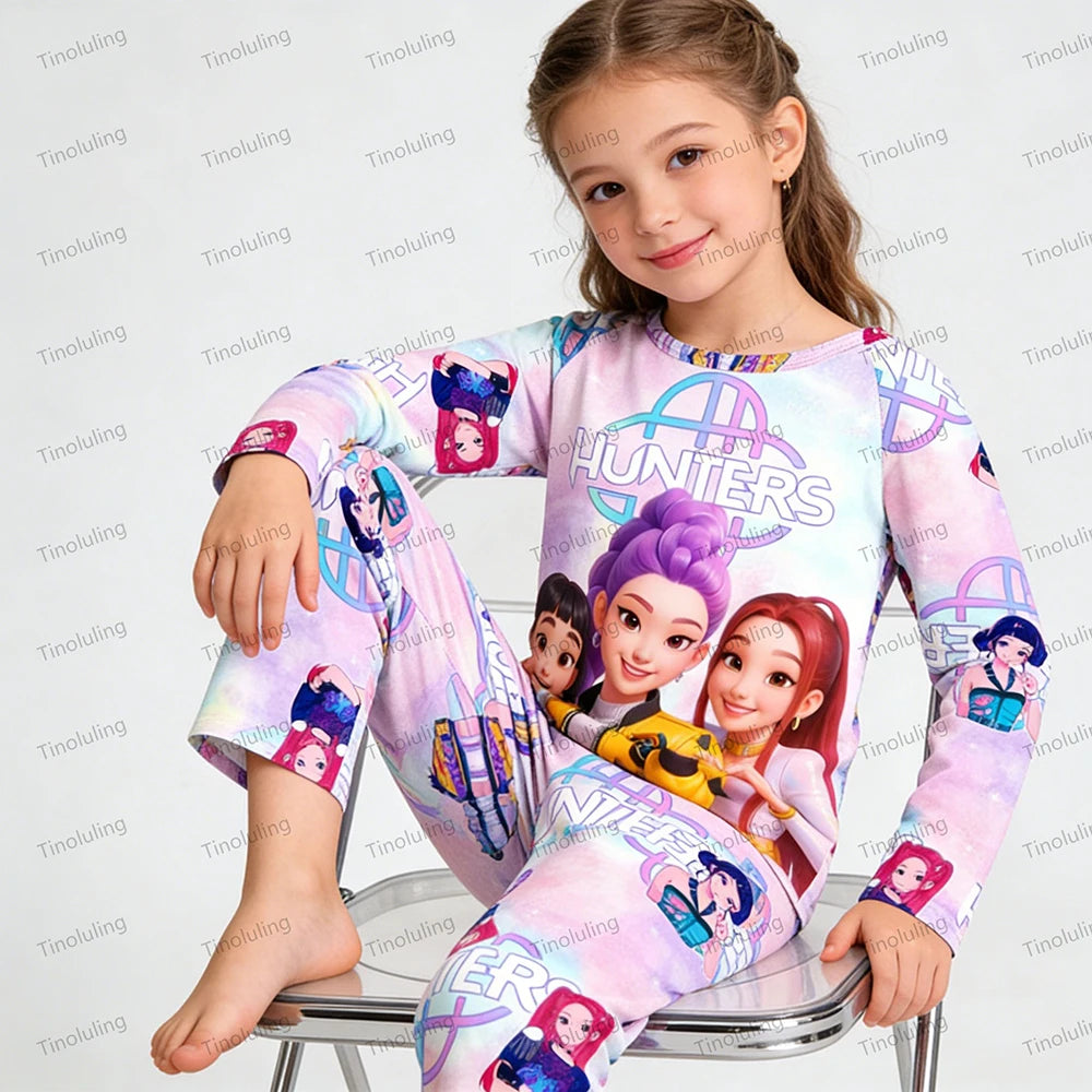 Girls Pajamas Sets Spirng Kpop Kids Long Sleeve Sleepwear Children's Pyjamas Boys Girls Cartoon 2pcs Homewear Clothes Loungewear