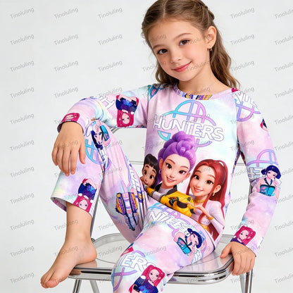 Girls Pajamas Sets Spirng Kpop Kids Long Sleeve Sleepwear Children's Pyjamas Boys Girls Cartoon 2pcs Homewear Clothes Loungewear
