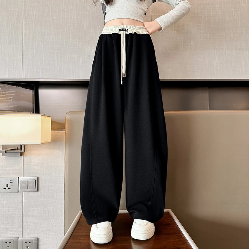 Girls Wide Leg Drawstring Pants Kids Fashion Loose Pants Children Straight Sweatpants High Waisted Spring Autumn Casual Trousers