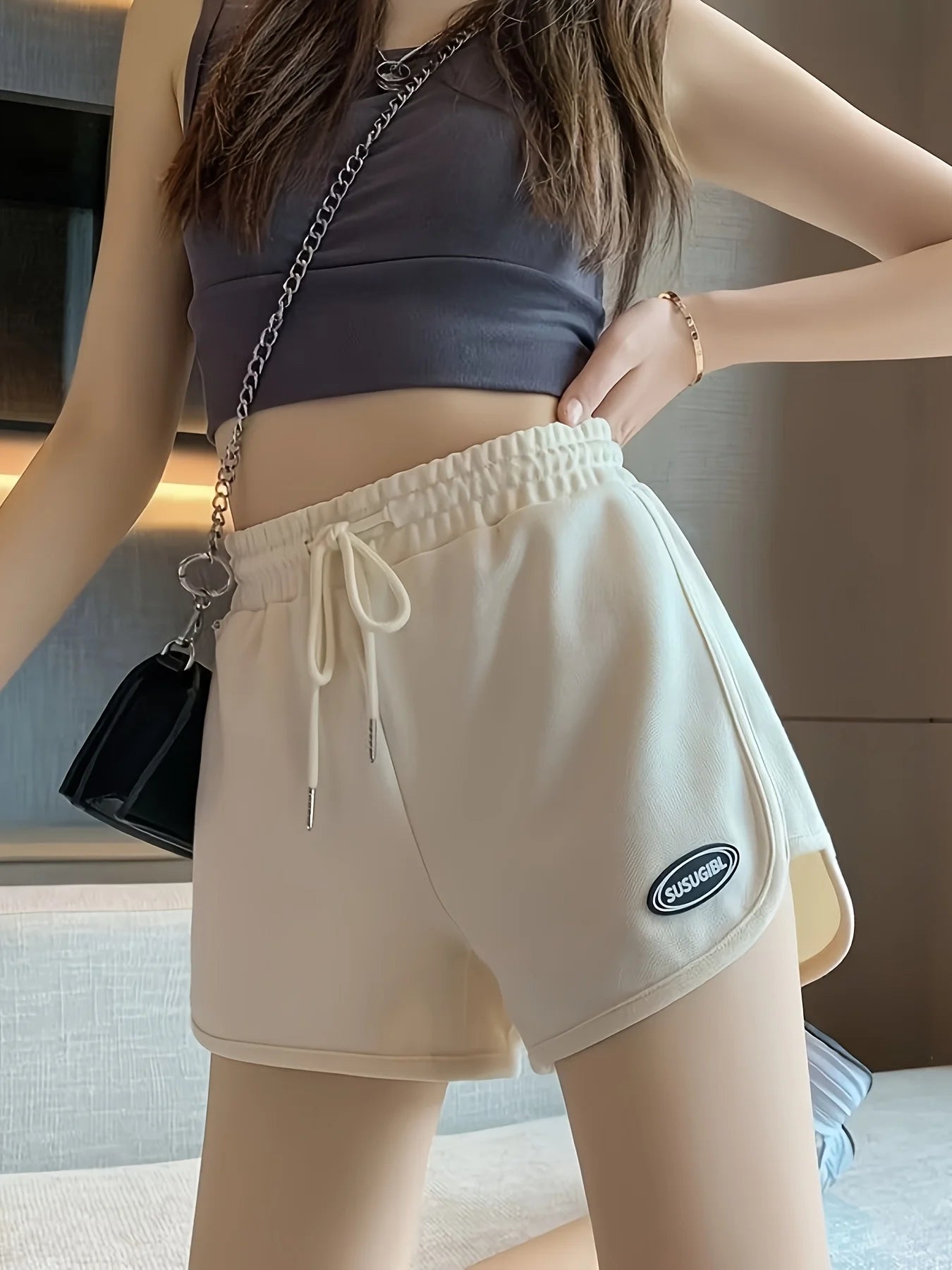 Girls' loose and slimming hot pants for women, suitable for home wear, casual sports, yoga shorts, wide-leg pants, high-waist st