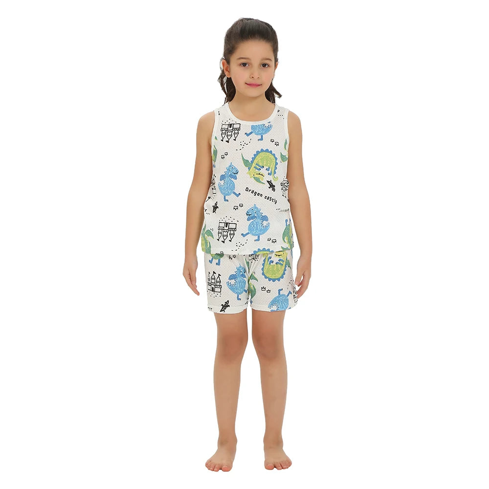 Girls Pajamas Sets 0 to 1 2 3 4 5 6 7 8 9 Years Cute Cat Print 100% Cotton Cartoon Boys Pyjamas Dino Kids Children Home Clothing