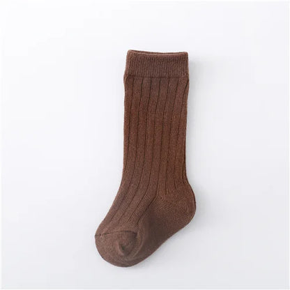 0-5Years Kids Boys Girls Socks Cotton Solid Striped Soft Baby Knee Long Children's Socks School Sport Baby Boy Sock 12 Color