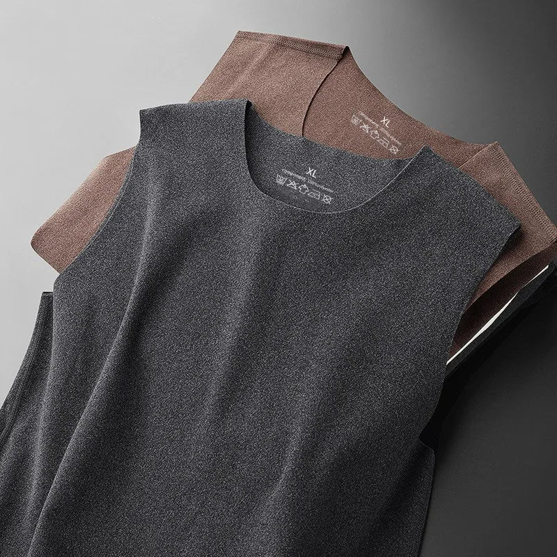 Mens Underwear 37° Heating Fiber Plus Velvet Seamless Vest Men's Winter Slim Warm Bottoming Shirt Men's Speed Thermal Underwear