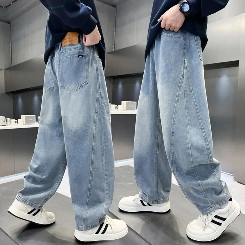 Boy Jeans For Teenage Casual Style Letter Pattern Loose Pants For Children Toddler Kids Clothes 4 6 8 9 10 11 12 13 14 Years