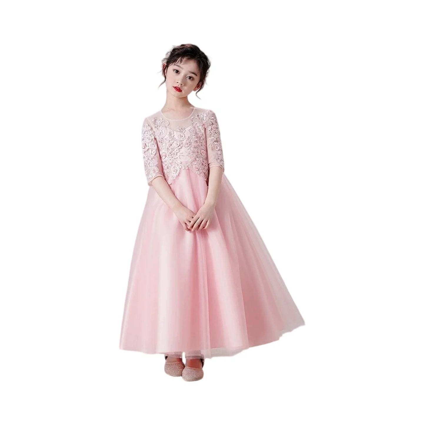 5-14 Years Girl Dress Fashion Children Girl Evening Gown Half Sleeve Lace Kids Dresses for Girls Summer Girls Party Dresses