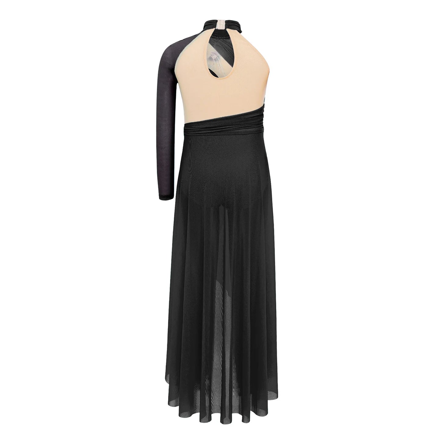 Kids Girls Modern Lyrical Dance Dresses Delicate Applique Keyhole Back Side Split Irregular Hem Asymmetrical Ruched Mesh Dress