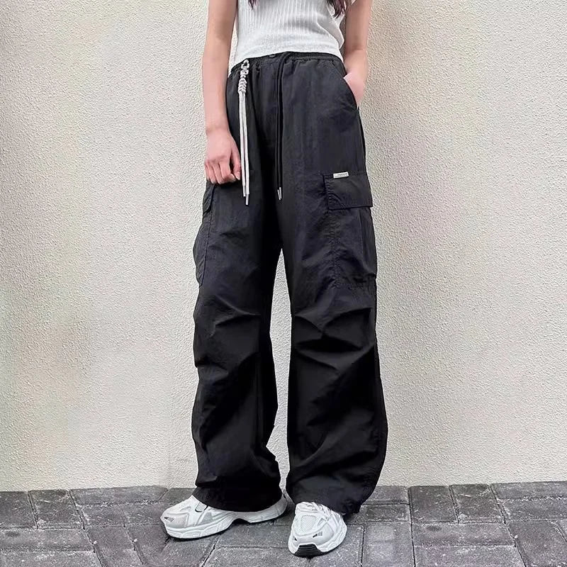 Girls Cargo Pants Autumn Summer Thin Loose-fit Wide-leg Long Trousers New 2025 Trendy Junior High School Students Casual Clothes