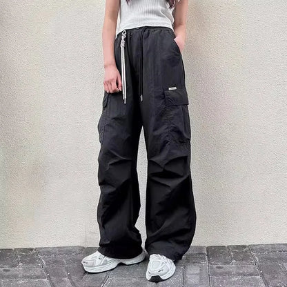 Girls Cargo Pants Autumn Summer Thin Loose-fit Wide-leg Long Trousers New 2025 Trendy Junior High School Students Casual Clothes