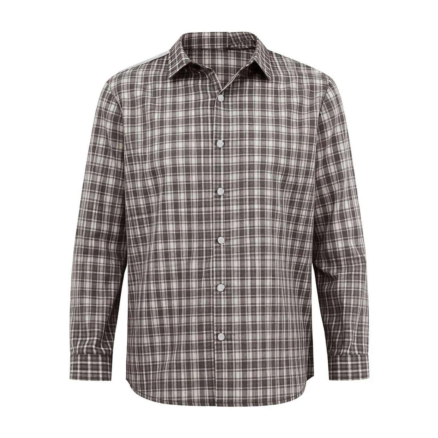 Mens Elderly Adaptive Shirts Tops Open Back with Full Back Overlap Turn-down Collar Long Sleeve Front Button-up Plaid Shirt