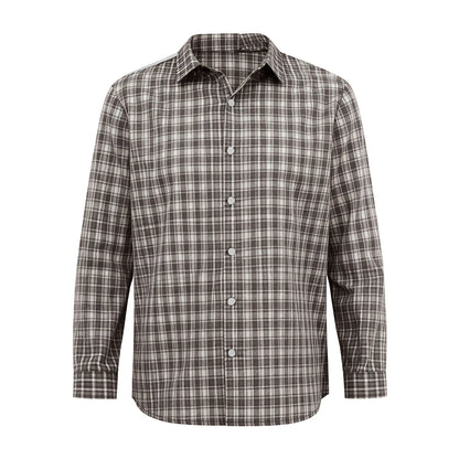 Mens Elderly Adaptive Shirts Tops Open Back with Full Back Overlap Turn-down Collar Long Sleeve Front Button-up Plaid Shirt
