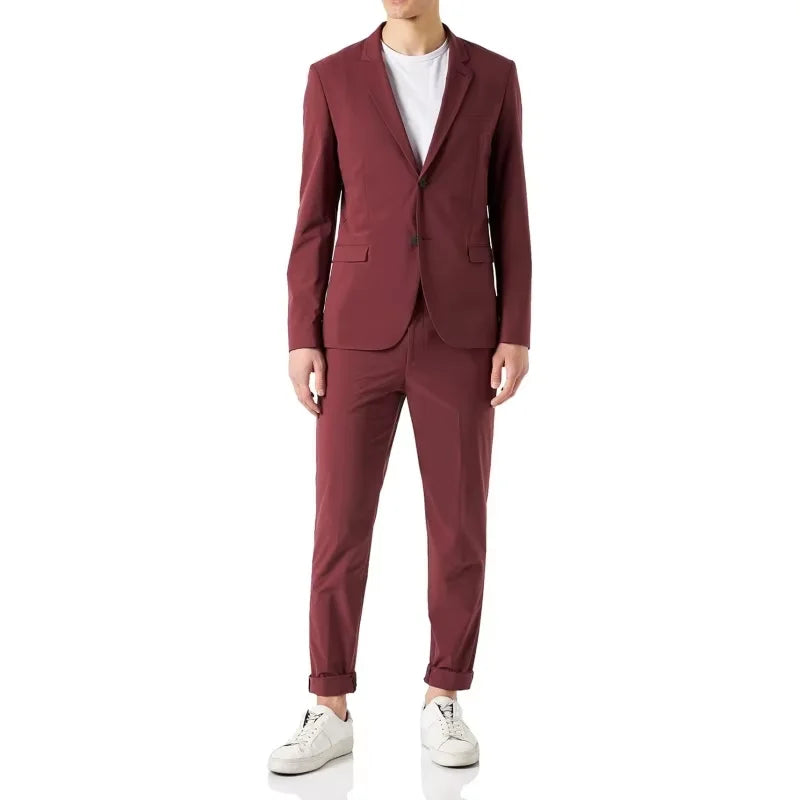 Men's classic fitted suit two-piece business/wedding double button formal suit (jacket+pleated trousers) groom's office suit