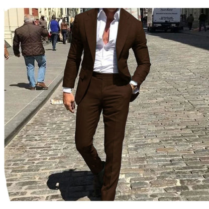 Classic Suits for Men Notch Lapel 2 Pieces Business Blazer and Pants Set Elegant Slim Fit Men's Suit for Wedding Prom Groomsmen